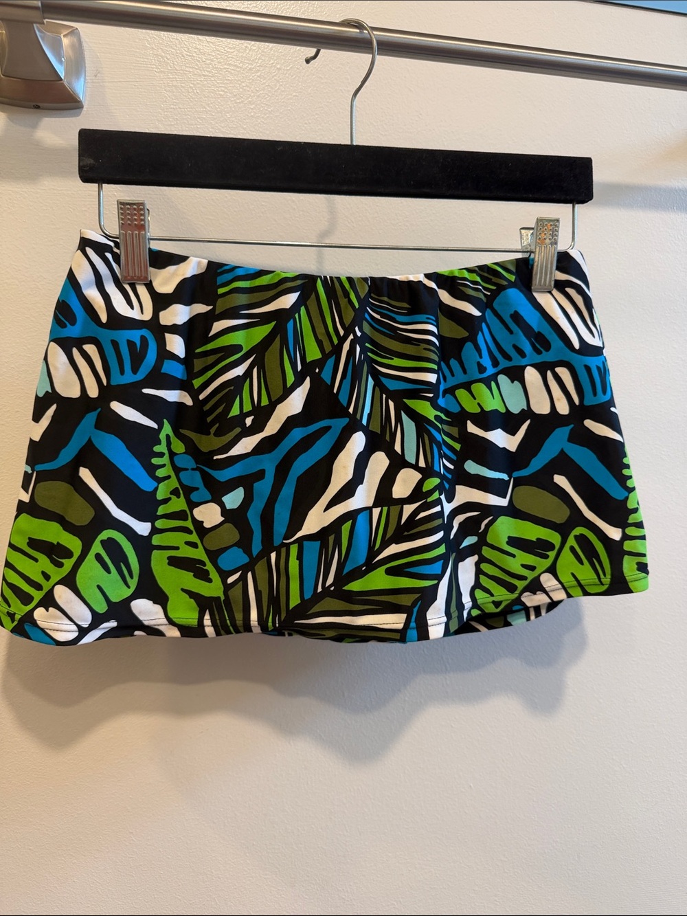 Tropical Leaf One-Piece Swim Skirt in Blue, Green & Black